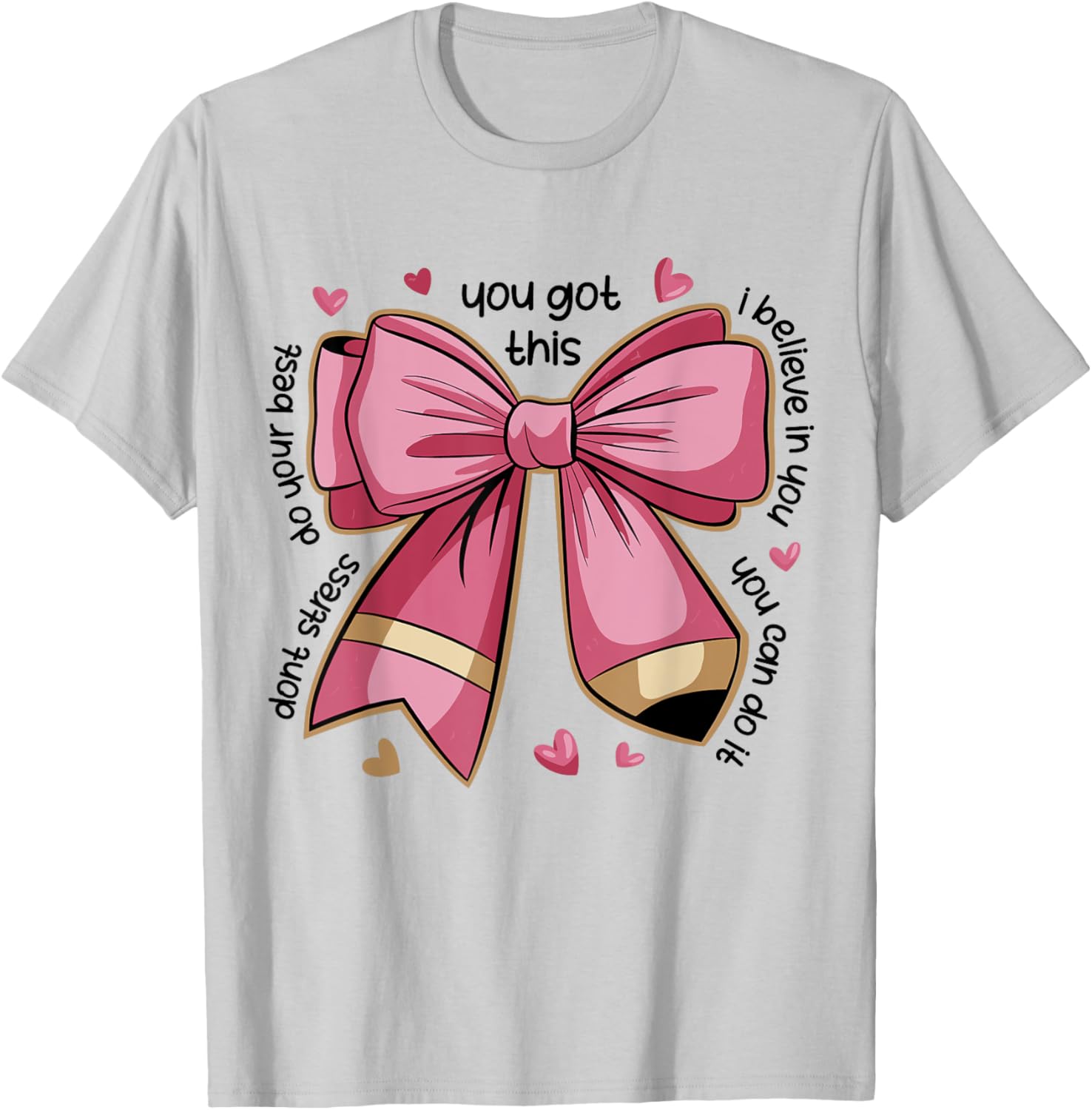 Pencil Coquette Bow Test Day Teacher Motivational Testing T-Shirt - T-Shirt | Ash