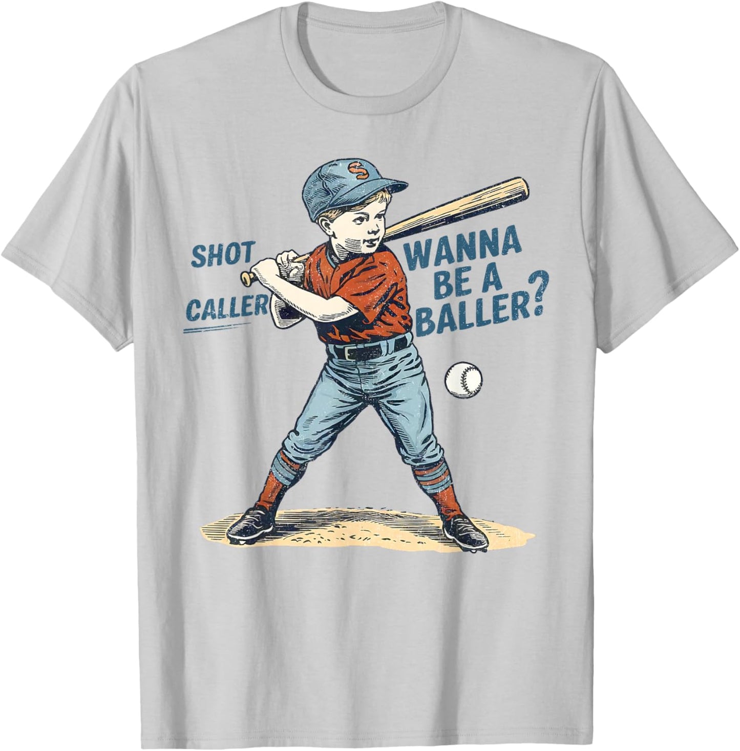 Vintage Wanna Be Retro Baller Shot Caller Baseball Game Day T-Shirt - T-Shirt | Ash