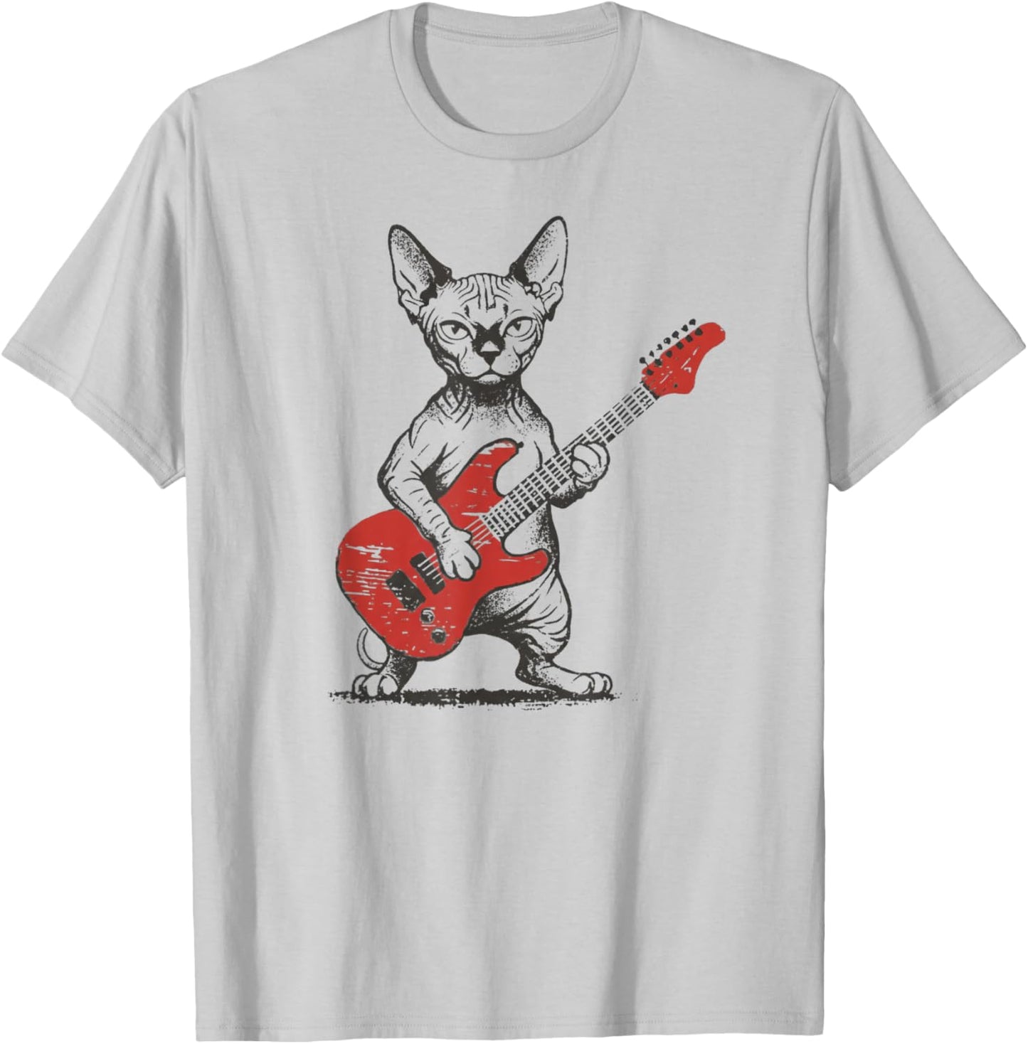 Vintage Sphynx Rock Cat Funny Cat Playing Guitar Rock T-Shirt - T-Shirt | Ash