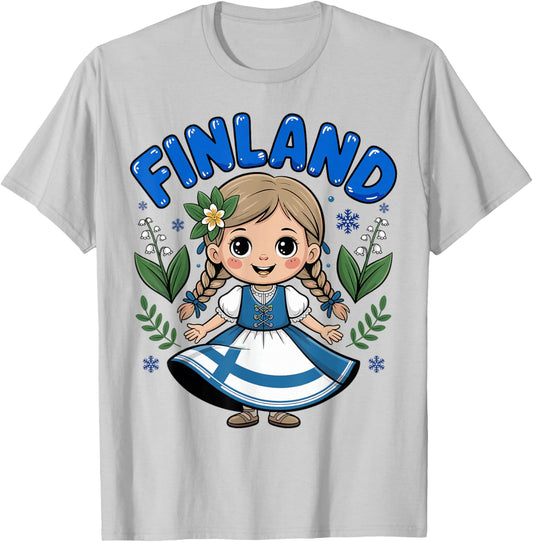 Cute Finnish Girl in Traditional Folk Dress for Kids T-Shirt - T-Shirt | Ash