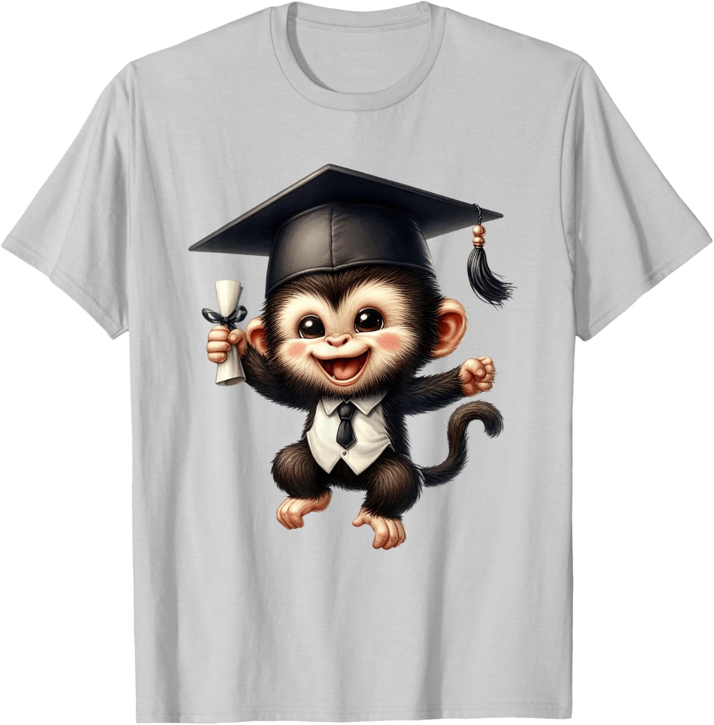 Cute Monkey Graduate Diploma Academic Celebration T-Shirt - T-Shirt | Ash