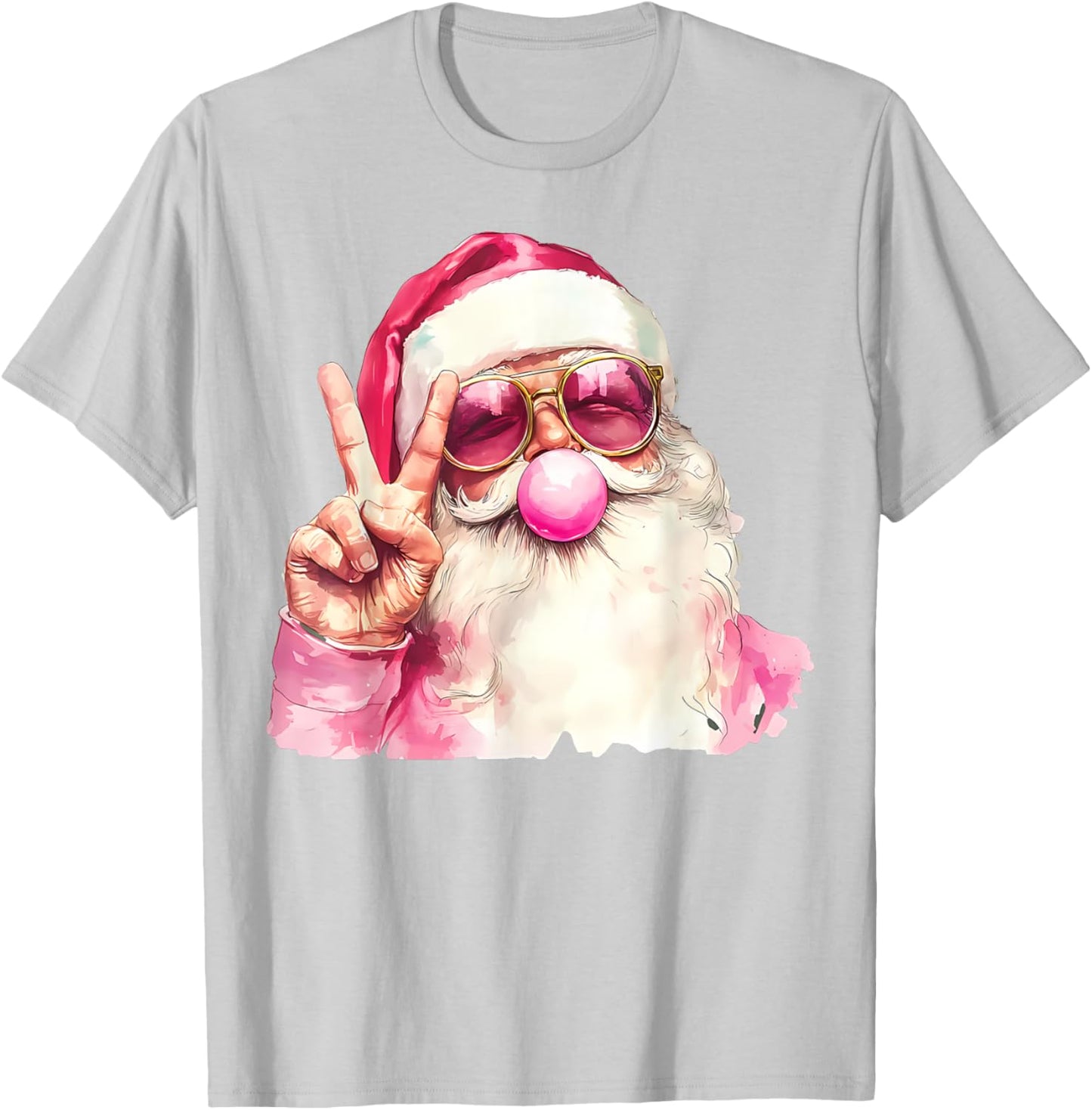 Santa Claus Blowing Bubble Gum Pink Sunglasses Christmas T-Shirt - T-Shirt | Ash