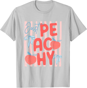 Just-Peachy Preppy-Summer Fruit Peach Coquette Bow Girl-Trip T-Shirt - T-Shirt | Ash