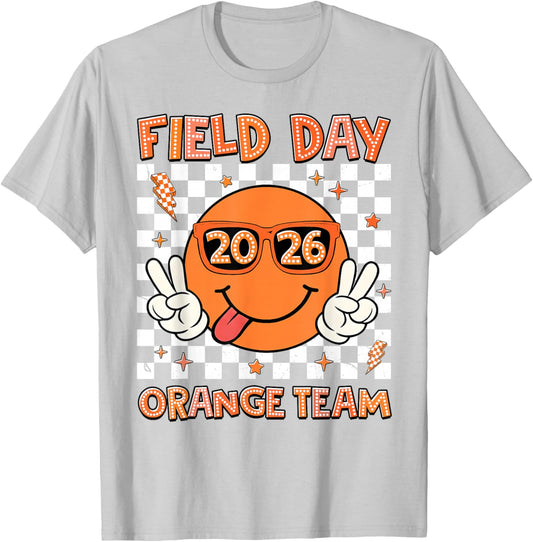 Field Day 2026 Orange Team Smile Face Sunglasses Teacher Kid T-Shirt - T-Shirt | Ash