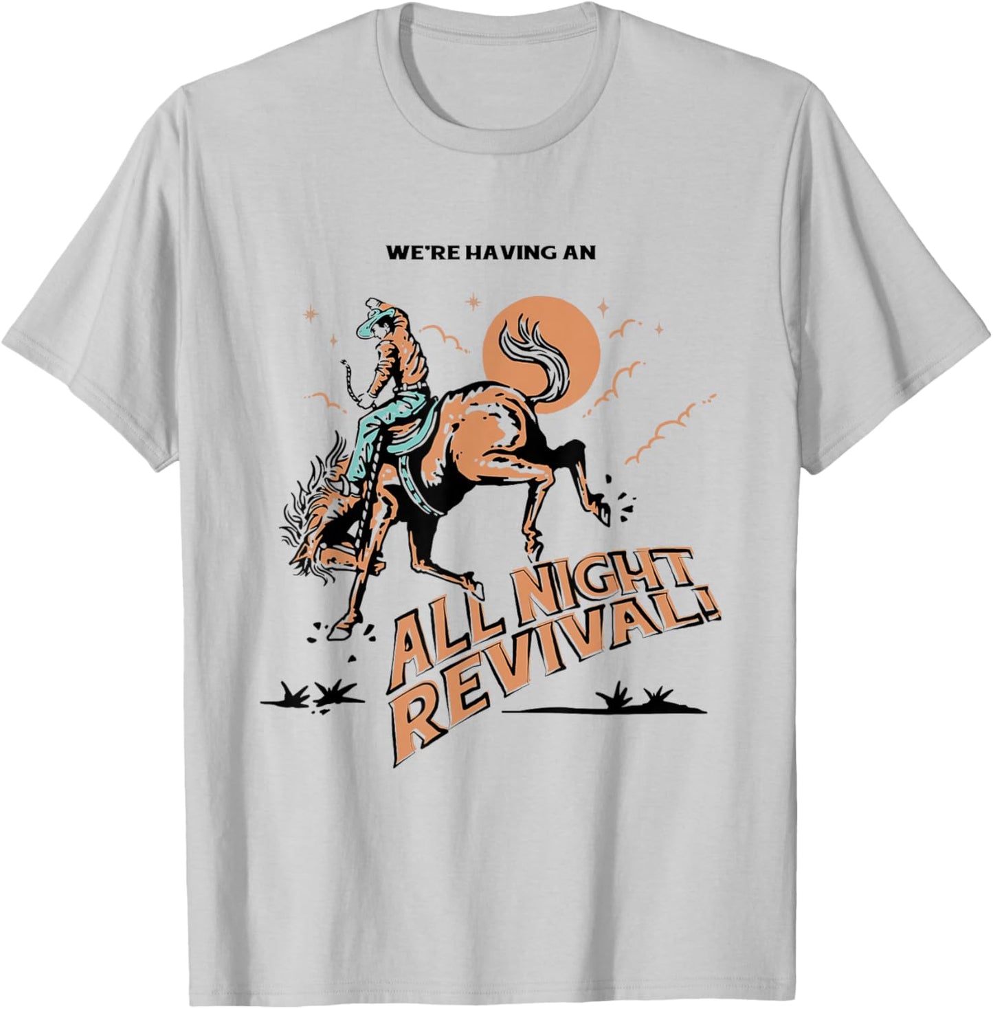 All Night Revival Cowboy Country Retro T-Shirt - T-Shirt | Ash