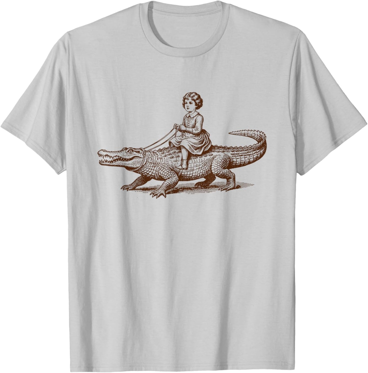 Alligator Lover Animal Lover Wildlife Girl Riding Alligator T-Shirt - T-Shirt | Ash