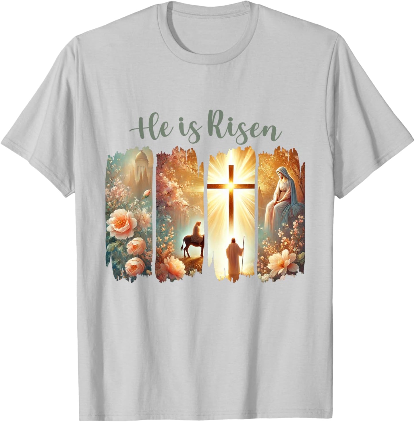 He is Risen Happy Easter Day Christian Jesus Church Faith T-Shirt - T-Shirt | Ash