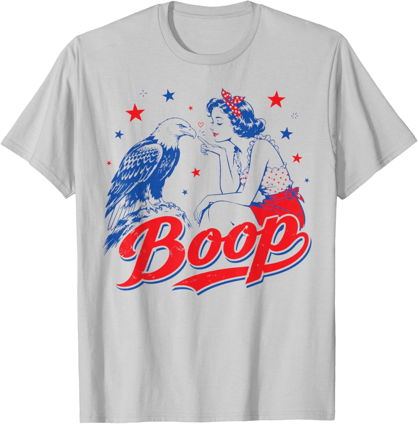 Funny Hand Boop Nose Girl Eagle Funny Patriotic 4th of July T-Shirt - T-Shirt | Ash
