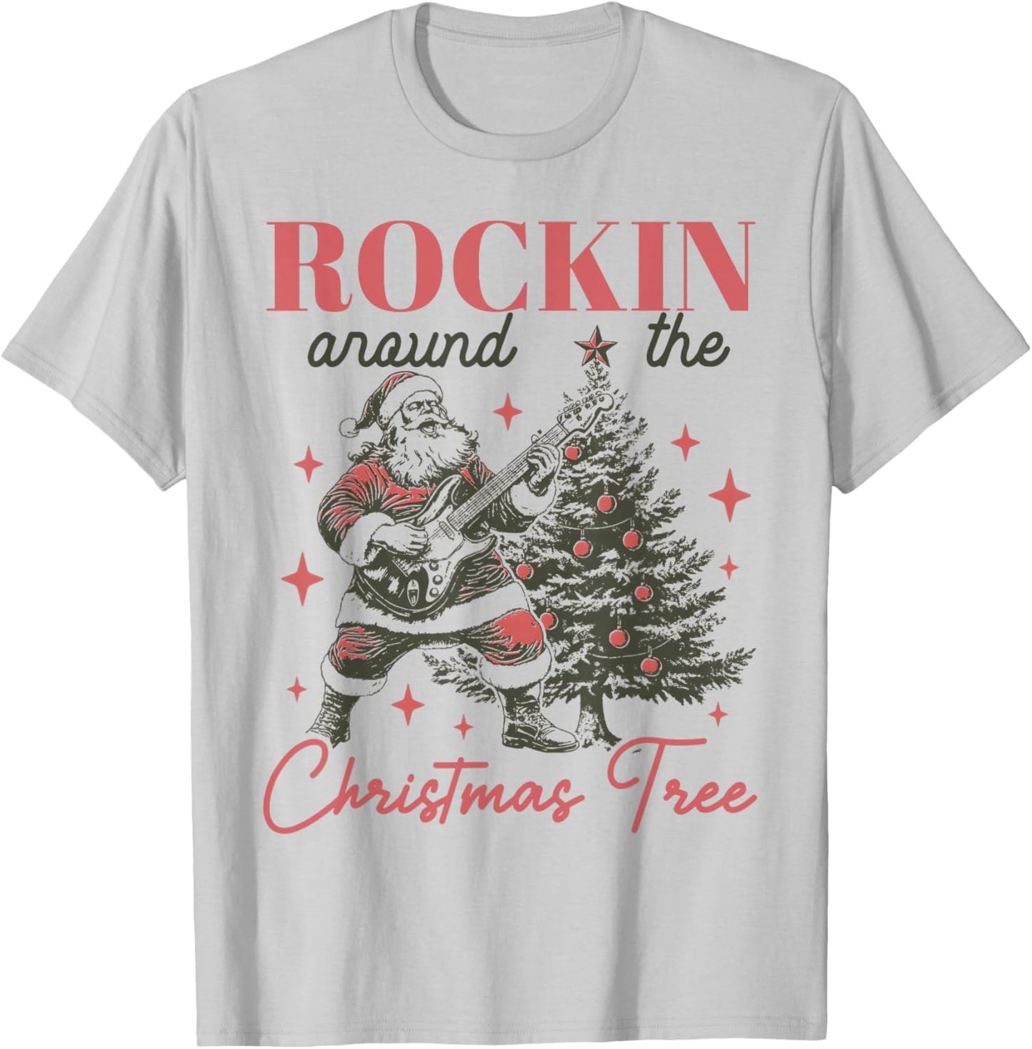 Rocking Around The Christmas Tree Santa Rock and Roll Guitar T-Shirt - T-Shirt | Ash