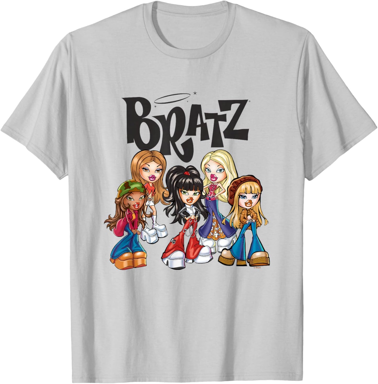 Bratz Dolls Vintage Style Group Shot Big Chest Poster T-Shirt - T-Shirt | Ash