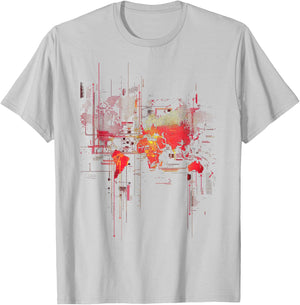 Digital Glitch World Map T-Shirt - T-Shirt | Ash