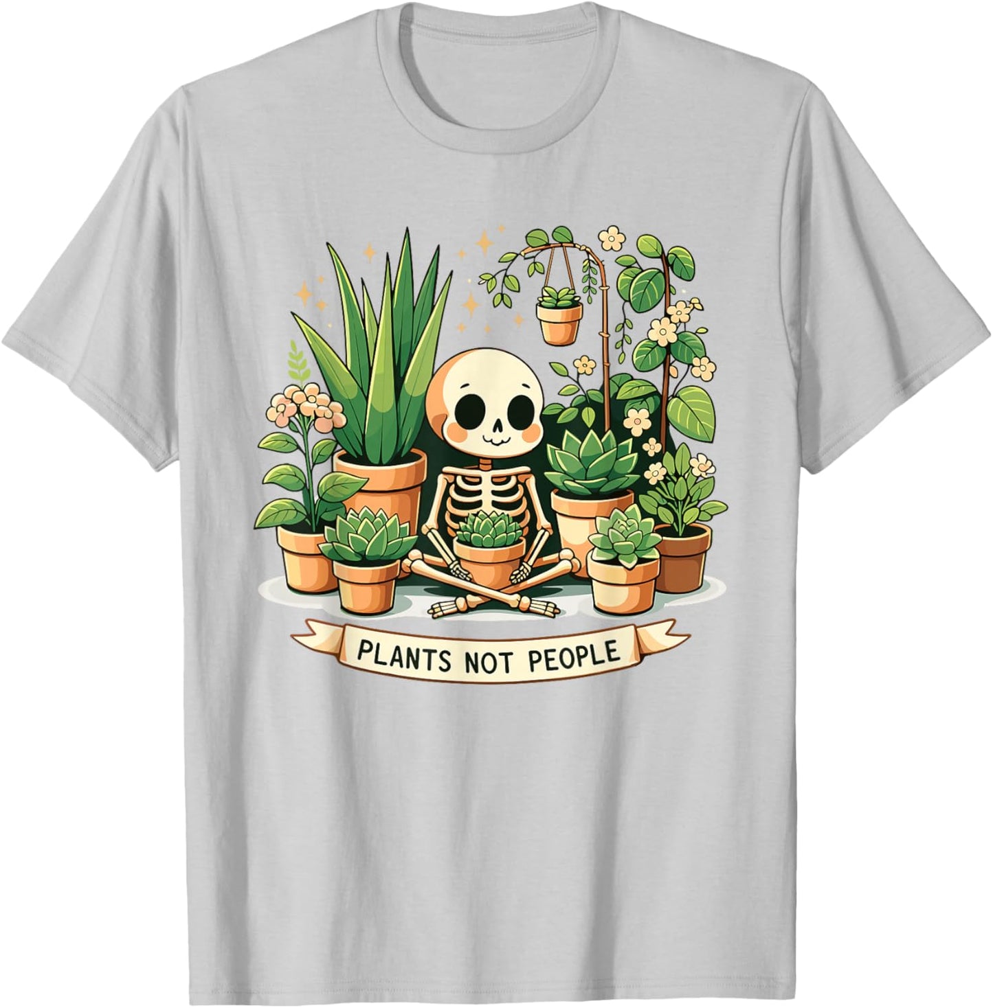 Plant Lover Skeleton Design - Plants Not People T-Shirt - T-Shirt | Ash