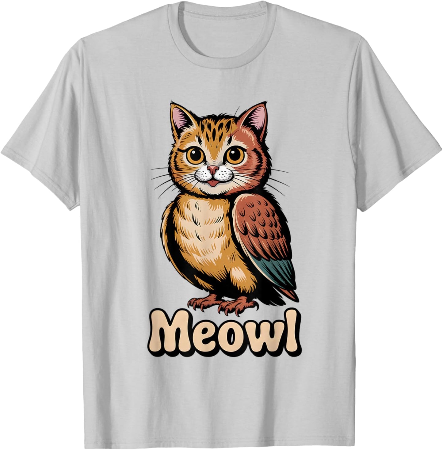 Meowl Cat Owl Hybrid Meme Gen Alpha T-Shirt - T-Shirt | Ash