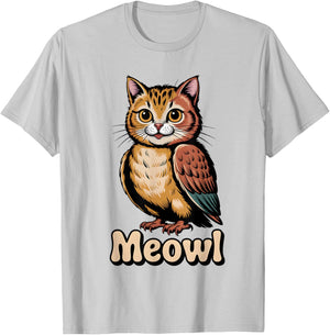 Meowl Cat Owl Hybrid Meme Gen Alpha T-Shirt - T-Shirt | Ash