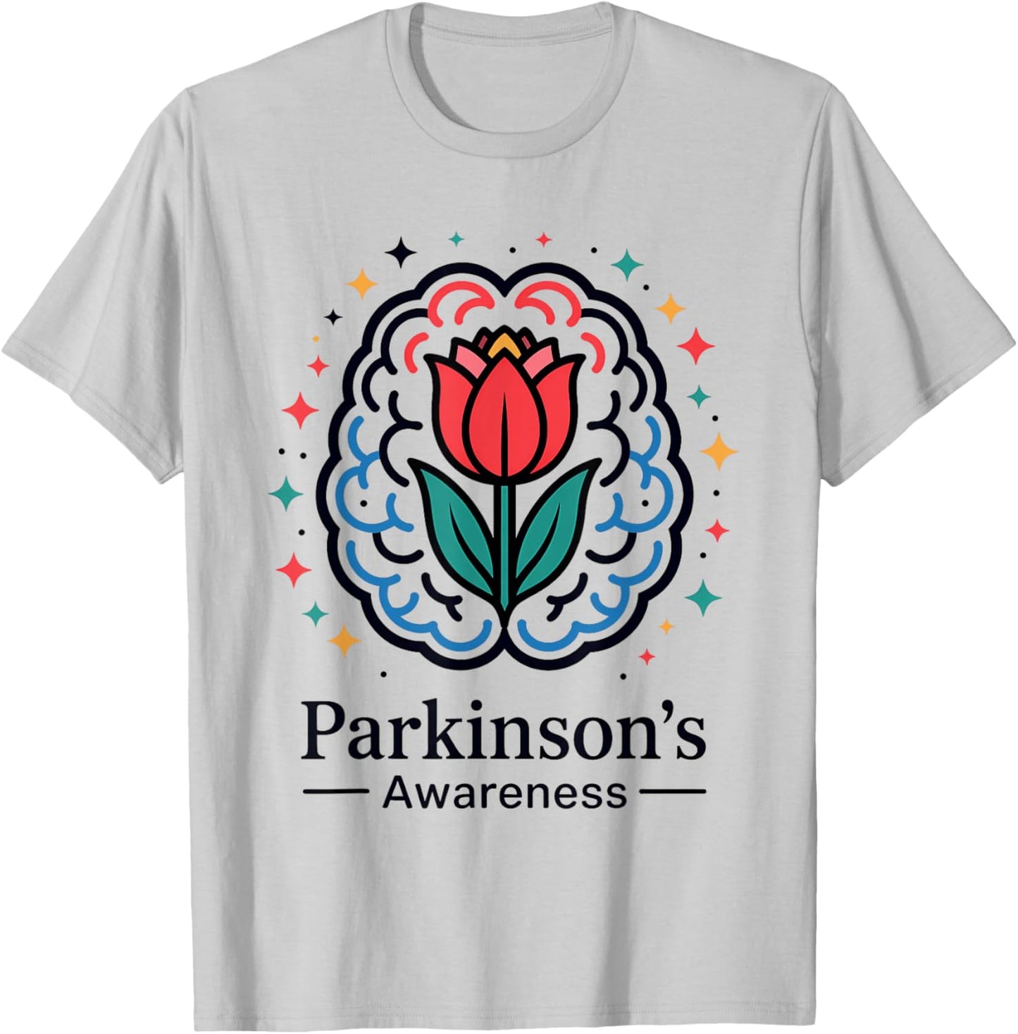Parkinson’s Awareness Brain and Tulip T-Shirt - T-Shirt | Ash