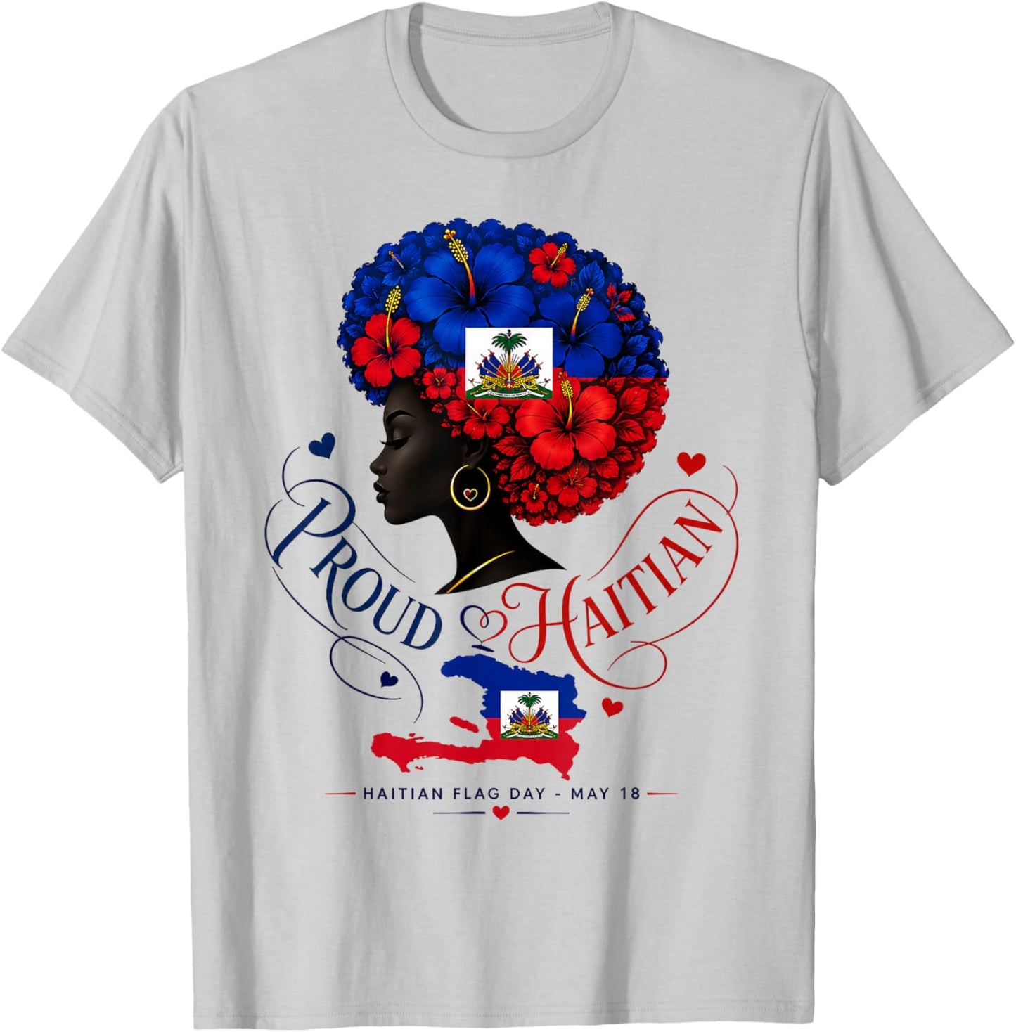 Happy Haitian Day Proud Haiti Flag Melanin for Black Girls T-Shirt - T-Shirt | Ash