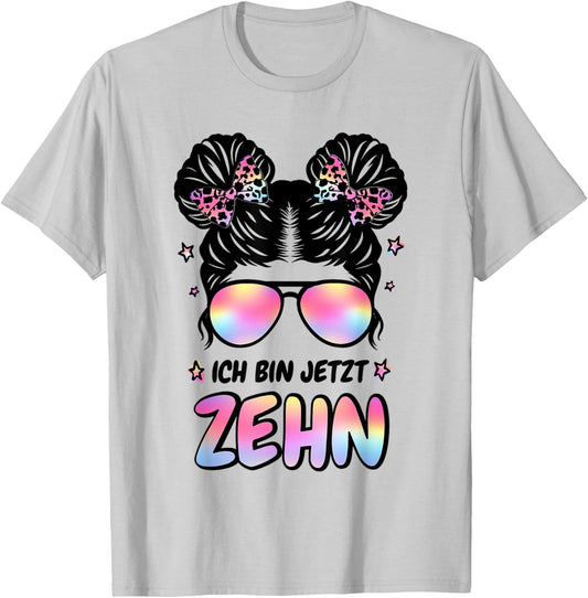 10th Birthday Girl Messy Bun Bäm! Ich Bin Jetzt Zehn T-Shirt - T-Shirt | Ash