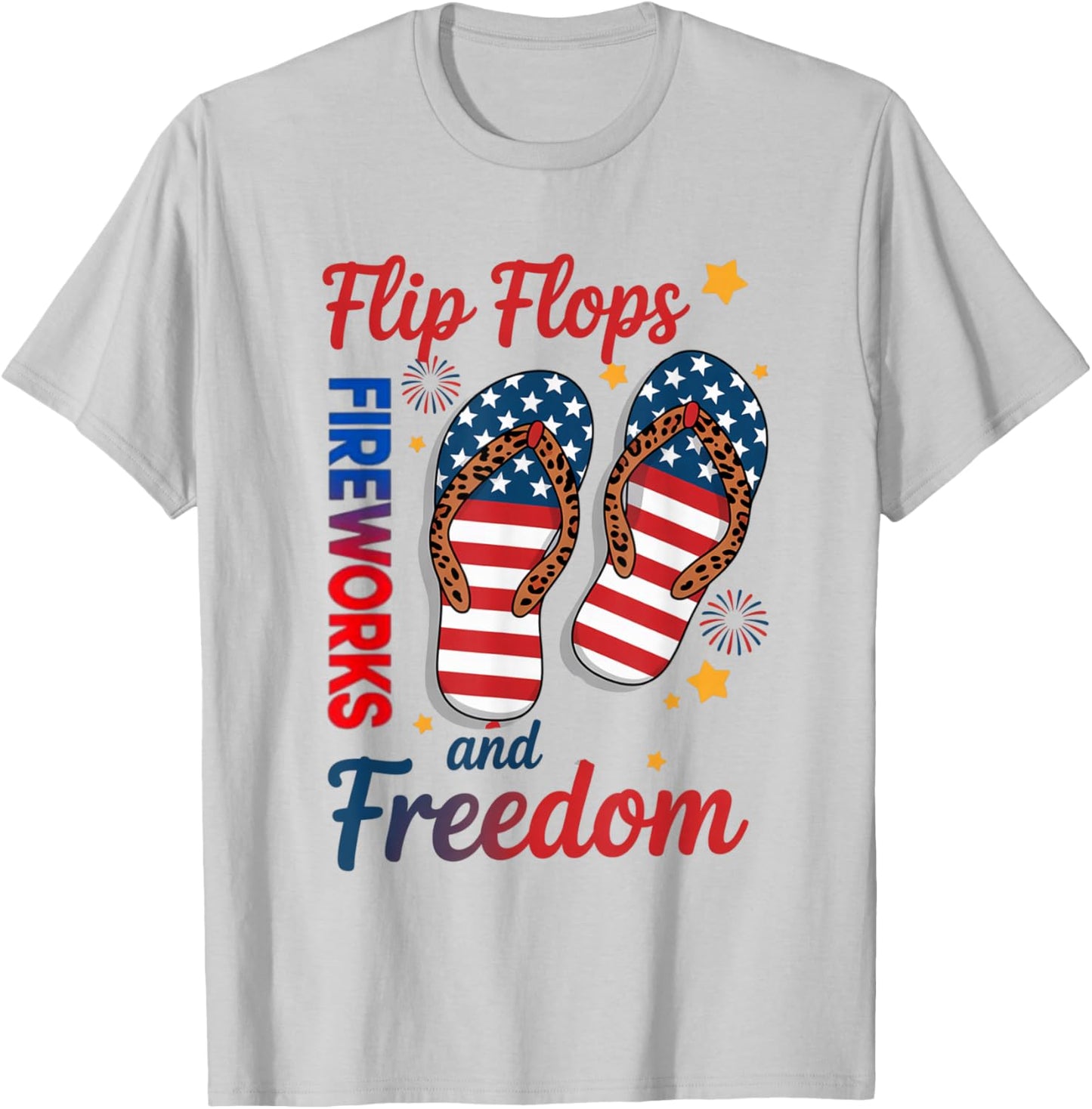 Flip Flops Fireworks Freedom USA Flag Summer 4th of July T-Shirt - T-Shirt | Ash