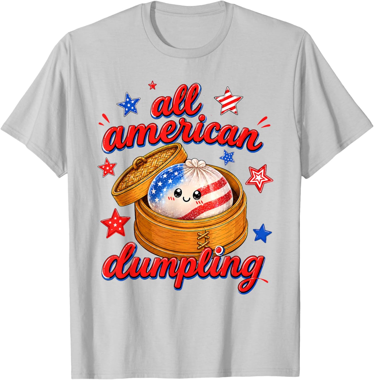 Kids Cute Striped All American Dumpling 4th of July Girls T-Shirt - T-Shirt | Ash