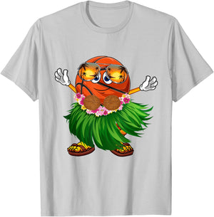 Cute Hawaiian Basketball Ball Tropical Beach Summer Vacation T-Shirt - T-Shirt | Ash