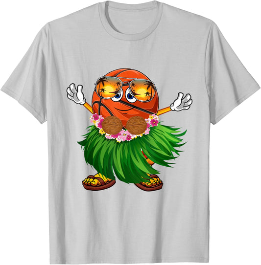 Cute Hawaiian Basketball Ball Tropical Beach Summer Vacation T-Shirt - T-Shirt | Ash