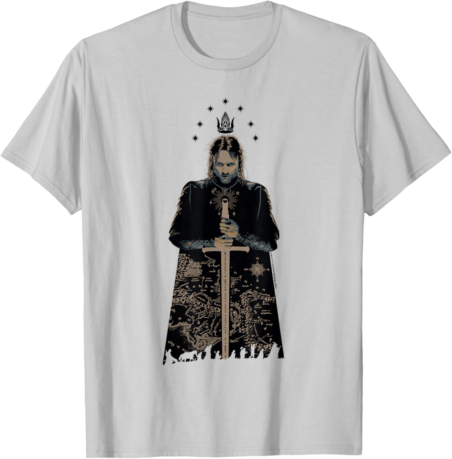 The Lord of the Rings King Aragorn Middle Earth Map T-Shirt - T-Shirt | Ash