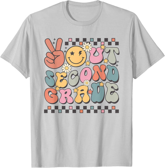 Last Day Of 2nd Grade Smile Face Peace Out Second Grade T-Shirt - T-Shirt | Ash