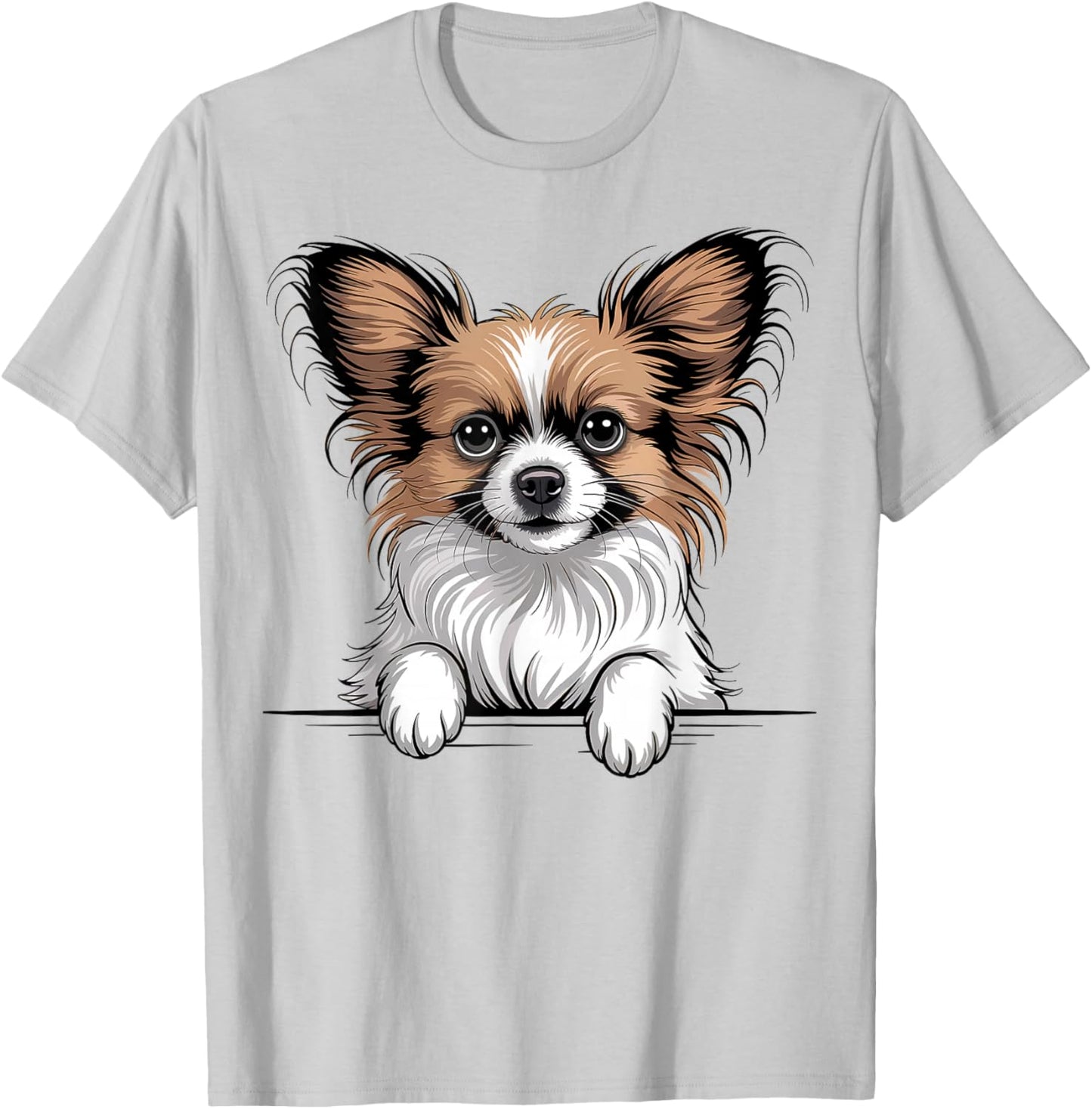 Papillon Funny Peeking Pocket Puppy Dog Lover T-Shirt - T-Shirt | Ash