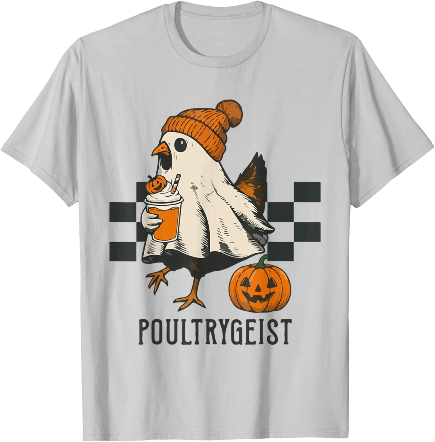 Poultrygeist Funny Chicken Ghost Pumpkin Spice Spooky Season T-Shirt - T-Shirt | Ash
