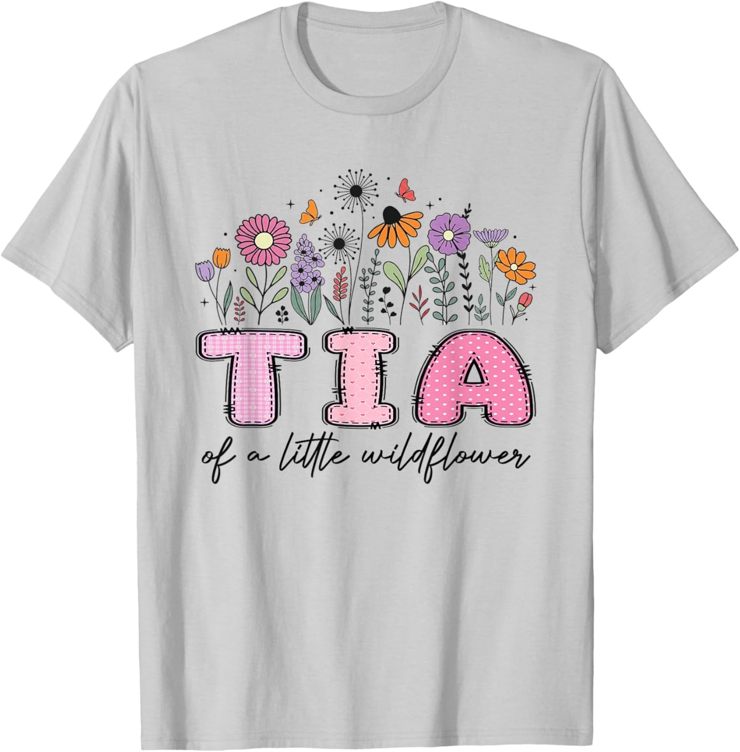 Tia of The Little Wildflower Pink Floral Birthday Girl T-Shirt - T-Shirt | Ash