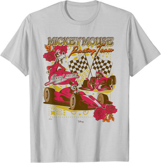 Disney Mickey Mouse Racing Team Floral Vintage T-Shirt - T-Shirt | Ash