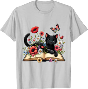 Cat Reading Book Cute Cat And Book Lover Girls Kid T-Shirt - T-Shirt | Ash