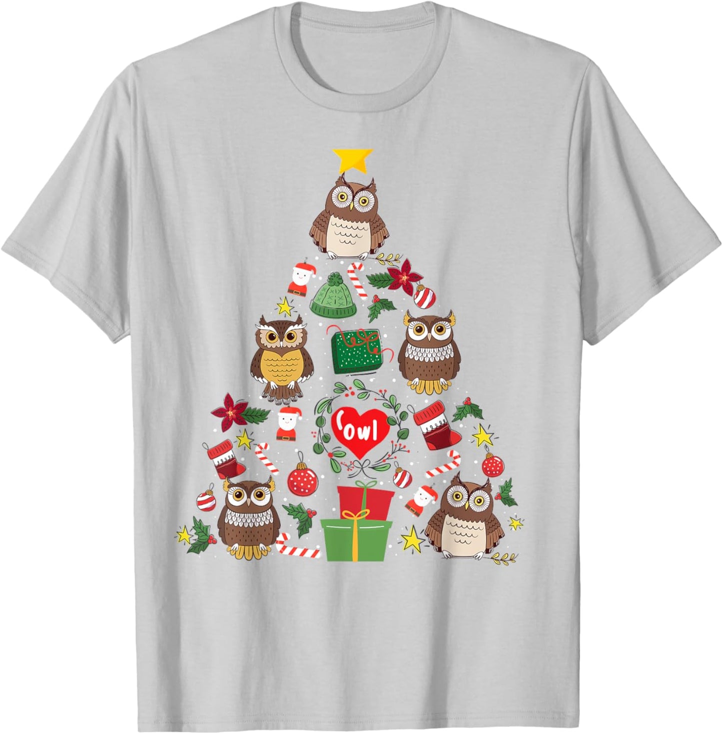 Owl Ornament Christmas Tree Owl Lover Xmas Gifts Men Women T-Shirt - T-Shirt | Ash