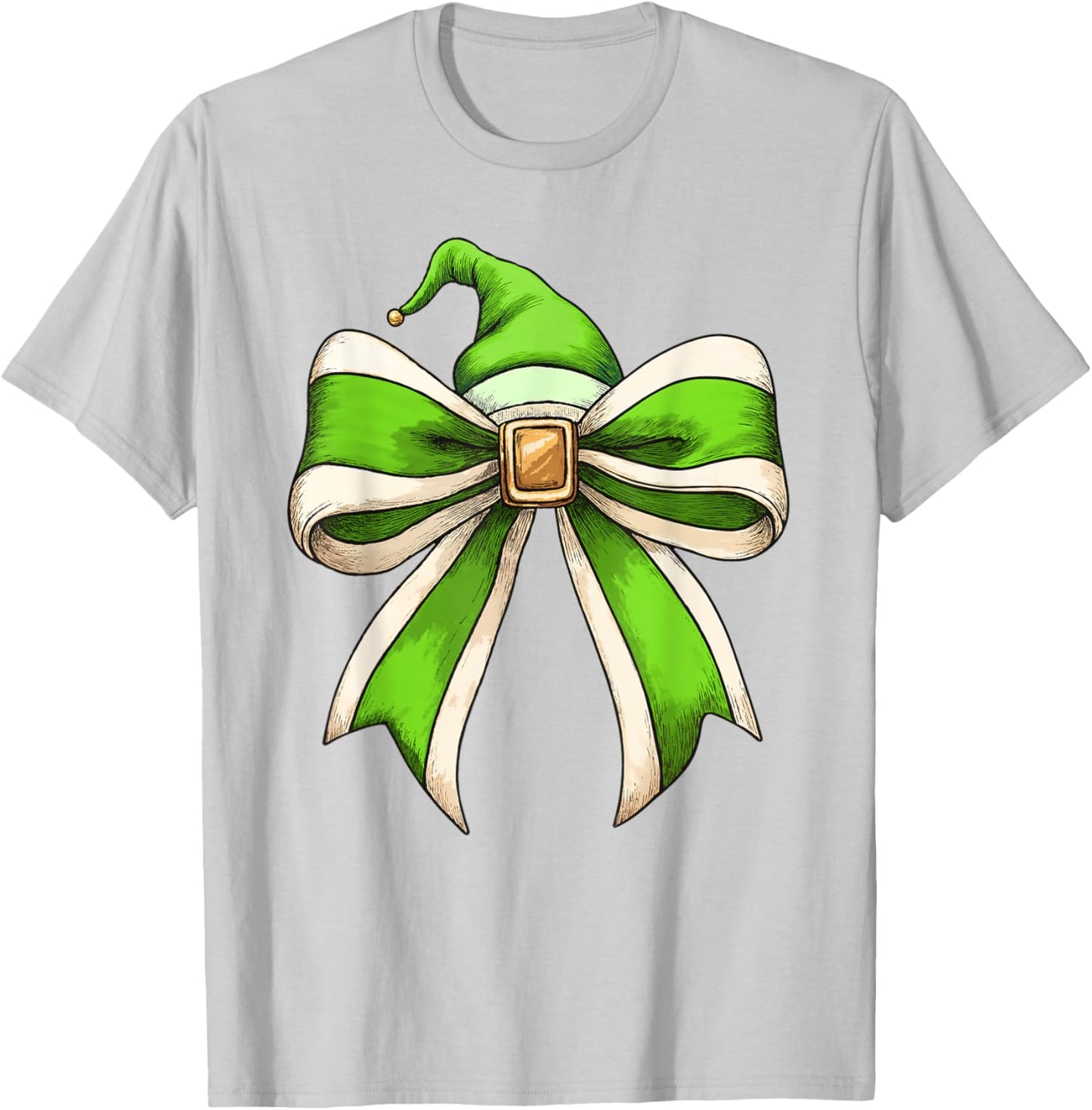 Coquette Christmas Bow Girls Women Holiday Ribbon Green Elf T-Shirt - T-Shirt | Ash