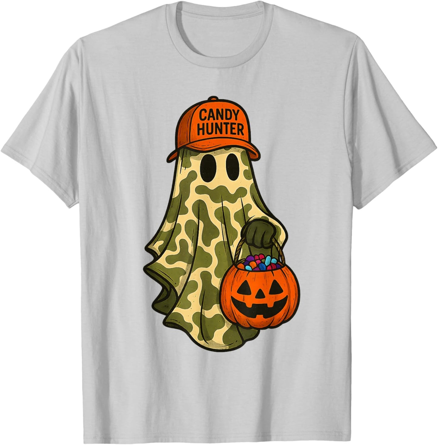 Camo Ghost Candy Hunter Halloween Funny Boys Kid Men Hunting T-Shirt - T-Shirt | Ash