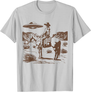 Ufo Western Alien Retro Vintage 90s Funny Rodeo Cowgirl Mom T-Shirt - T-Shirt | Ash