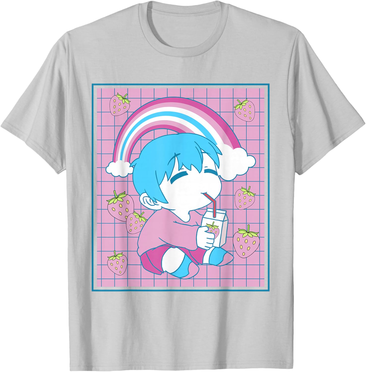 Femboy Chibi Anime Boy Drinking Japanese Strawberry Milk T-Shirt - T-Shirt | Ash