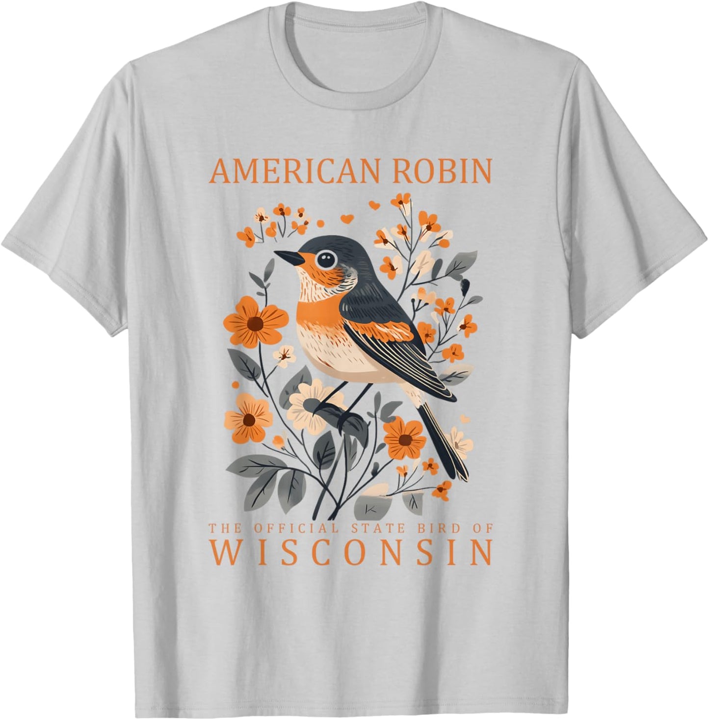 Official Wisconsin State Bird American Robin Design T-Shirt - T-Shirt | Ash