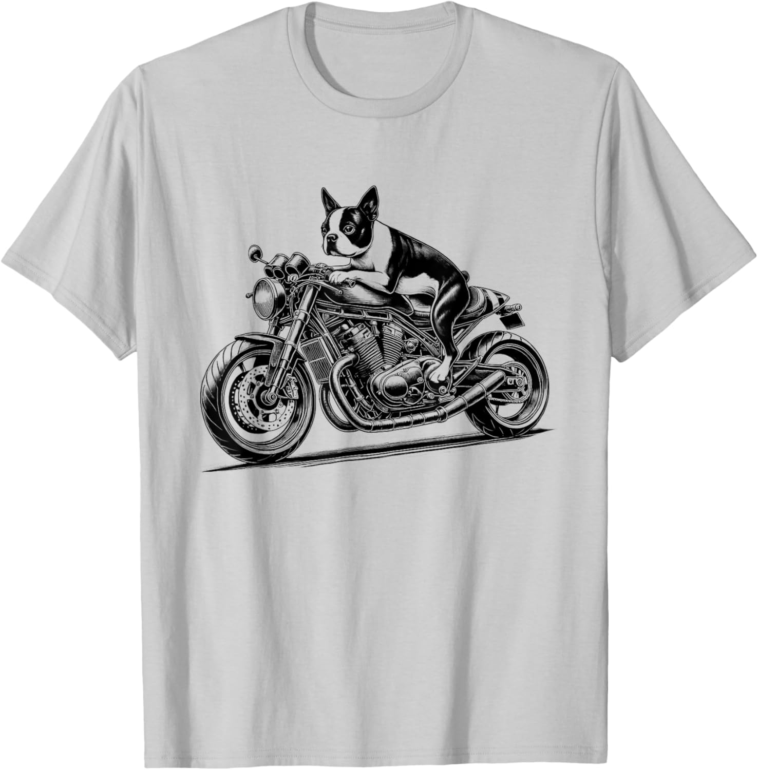 Cool Boston Terrier Riding a Motorcycle Biker Dog Lover T-Shirt - T-Shirt | Ash