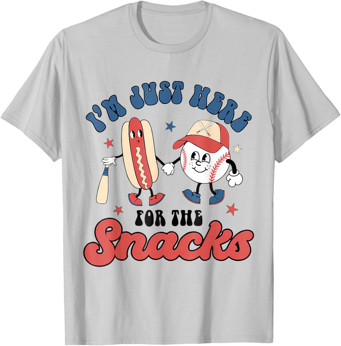 I'm Just Here For The Snacks Baseball 4Th Of July Hot Dog T-Shirt - T-Shirt | Ash