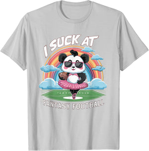 I Suck At Fantasy Football Funny Panda Rainbow Pink Loser T-Shirt - T-Shirt | Ash