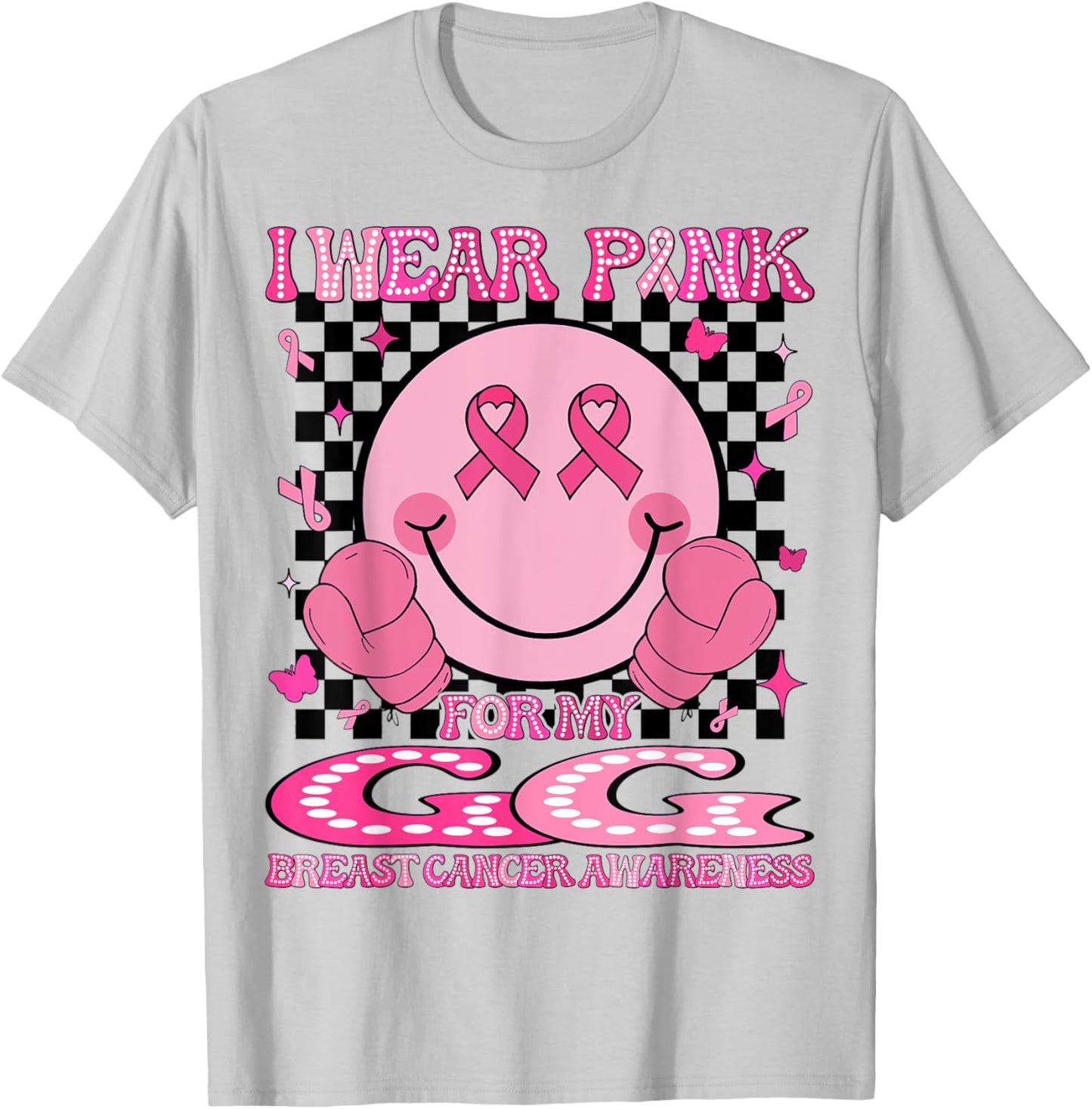 I Wear Pink For My GG Breast Cancer Awareness Groovy T-Shirt - T-Shirt | Ash