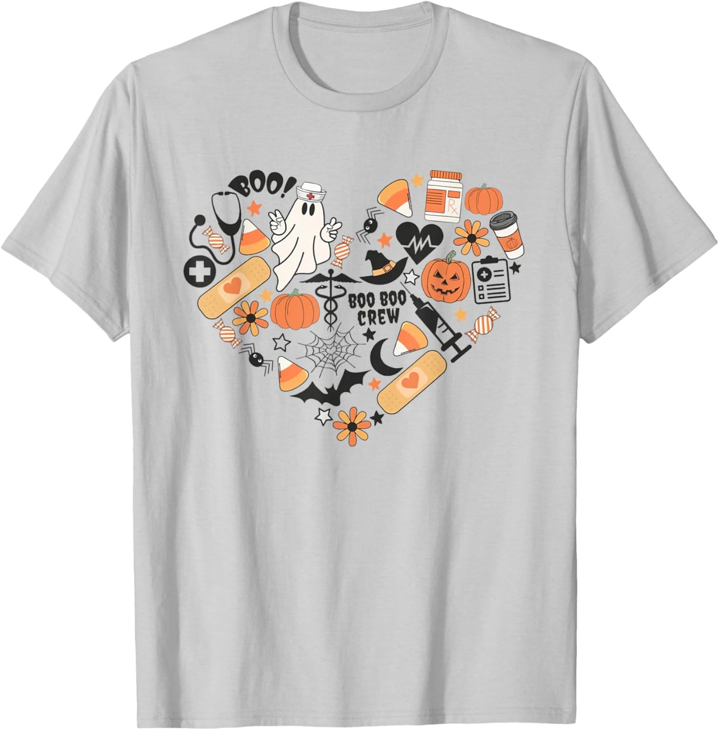 Pediatrics Halloween Boo Boo Crew Fall Pediatric Nurse Ghost T-Shirt - T-Shirt | Ash