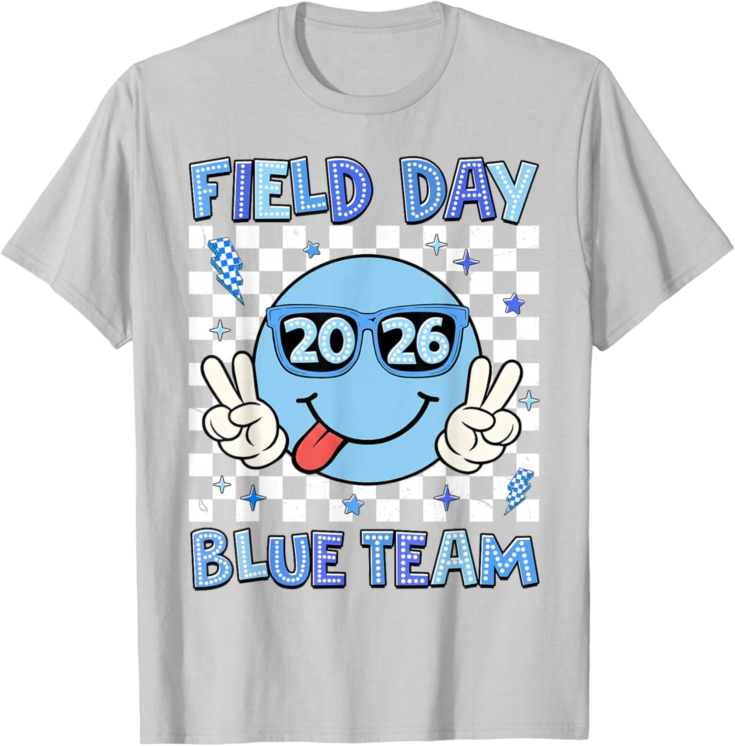 Field Day 2026 Blue Team Smile Face Sunglasses Teacher Kid T-Shirt - T-Shirt | Ash