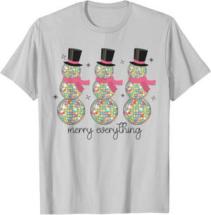 Merry Everything Disco Ball Snowman Christmas Party Xmas T-Shirt - T-Shirt | Ash