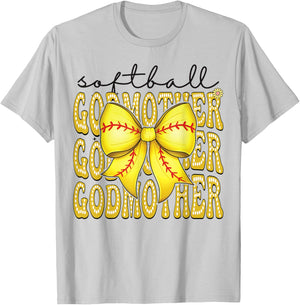 Softball GodMother Retro Softball Coquette Bow Groovy T-Shirt - T-Shirt | Ash
