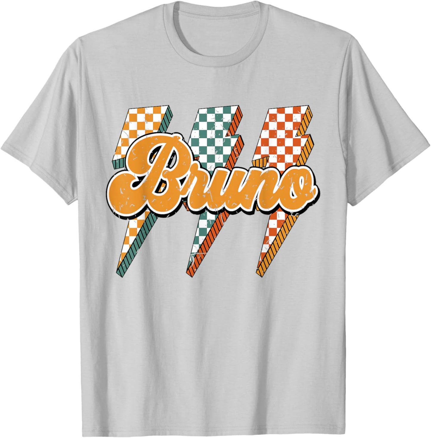 Bruno Checkered Bolt I Love Bruno Groovy 70's 80's Vintage T-Shirt - T-Shirt | Ash