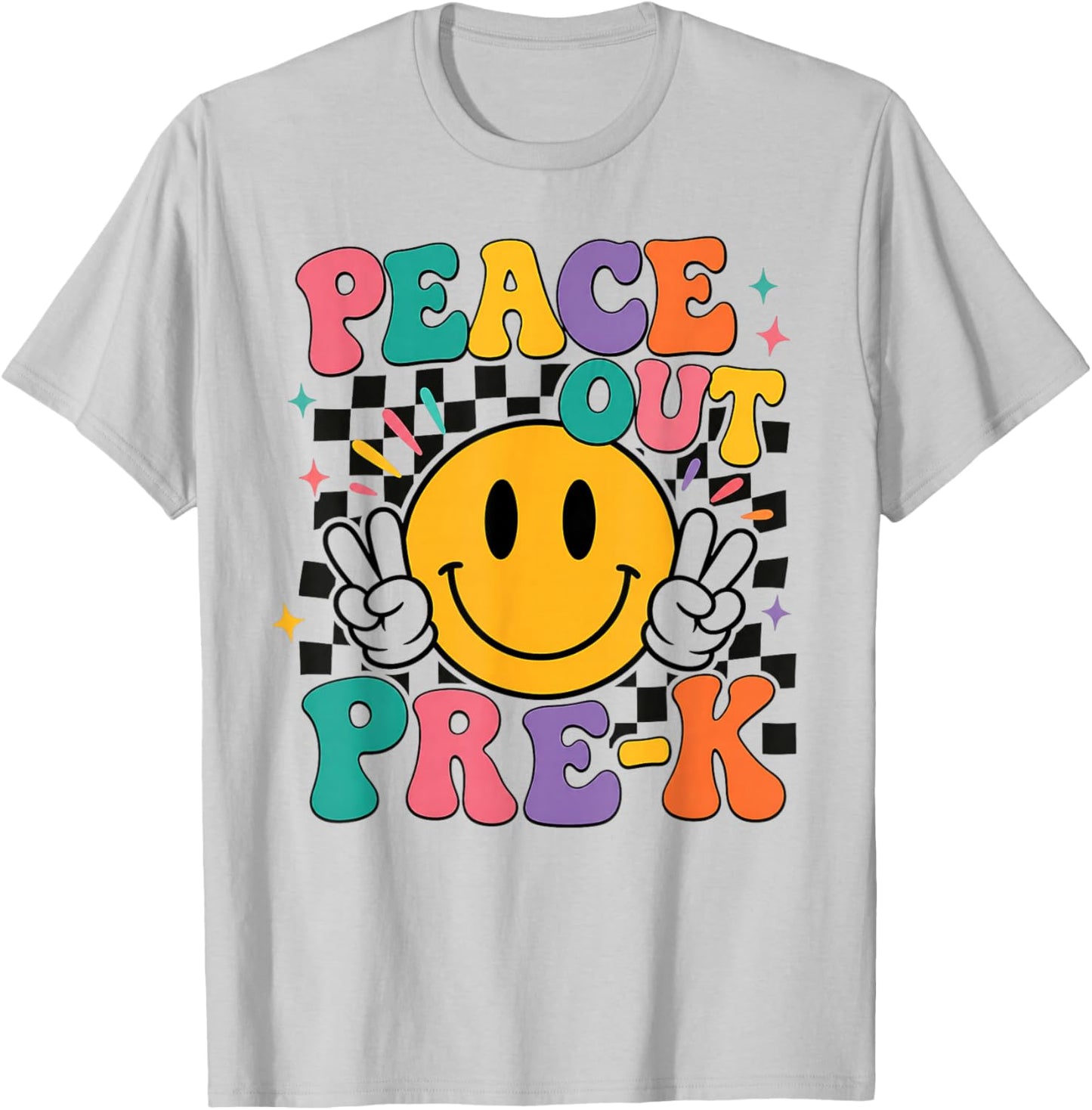 Peace Out Pre-K Retro Smile Teacher Kids Last Day of School T-Shirt - T-Shirt | Ash