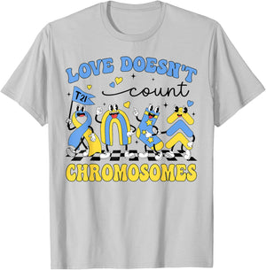 Retro Love Doesn't Count Chromosomes Down Syndrome Awareness T-Shirt - T-Shirt | Ash