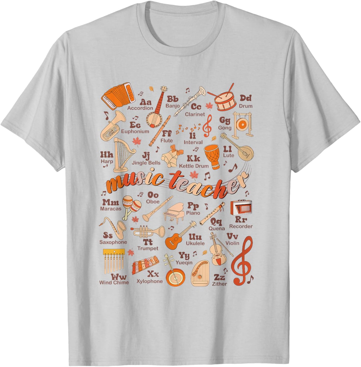 Retro Music Teacher Thanksgiving Fall Musician Piano Teacher T-Shirt - T-Shirt | Ash